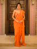 Orange Sequins and Beads Embroidered Satin Ruffle Ready to Wear Saree