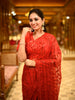 Deep Crimson Red Heavy Sequins Embroidered Design Net Designer Saree with Blouse