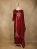 Dark Red Floral Designed Semi Silk Straight Cut Salwar Suit