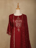Dark Red Floral Designed Semi Silk Straight Cut Salwar Suit