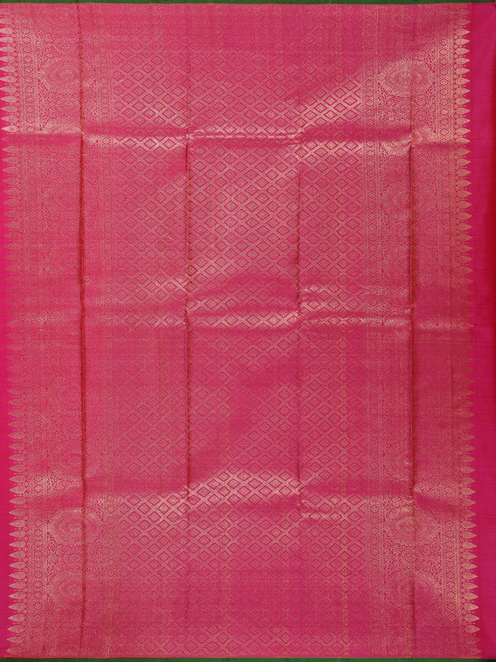 Pink Paisley And Leaf Motif Pure Kanchipuram Silk Saree - Diadem