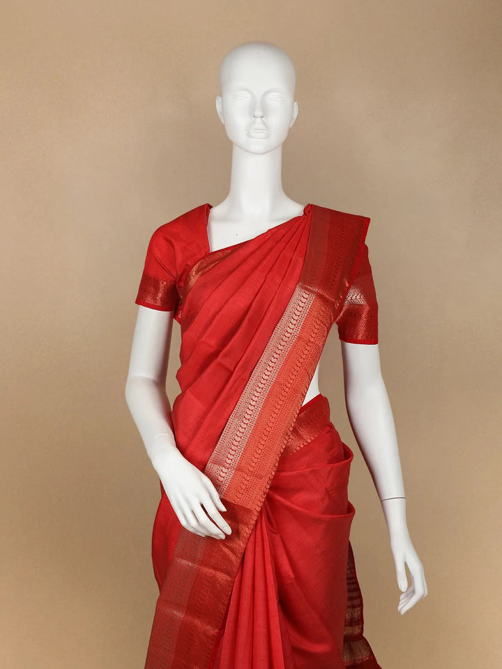 Red Solid Raw Silk Fancy Saree - Diadem