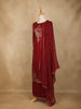 Dark Red Floral Designed Semi Silk Straight Cut Salwar Suit