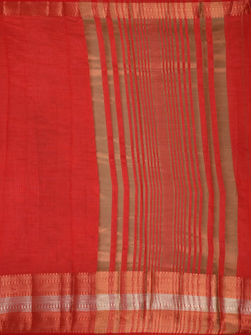 Red Solid Raw Silk Fancy Saree - Diadem