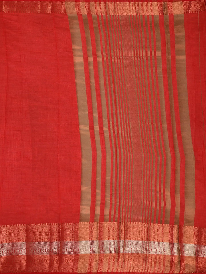 Red Solid Raw Silk Fancy Saree - Diadem