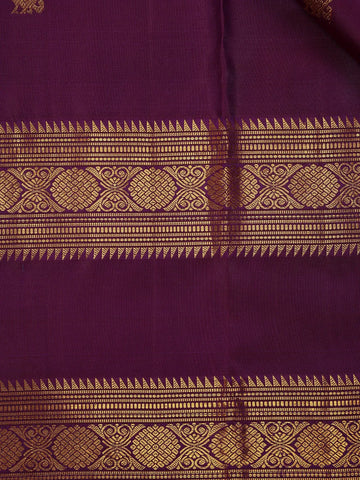 Purple Peacock Motifs Pure Kanchipuram Silk Saree - Diadem