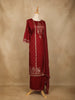 Dark Red Floral Designed Semi Silk Straight Cut Salwar Suit