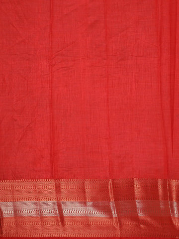 Red Solid Raw Silk Fancy Saree - Diadem