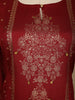 Dark Red Floral Designed Semi Silk Straight Cut Salwar Suit