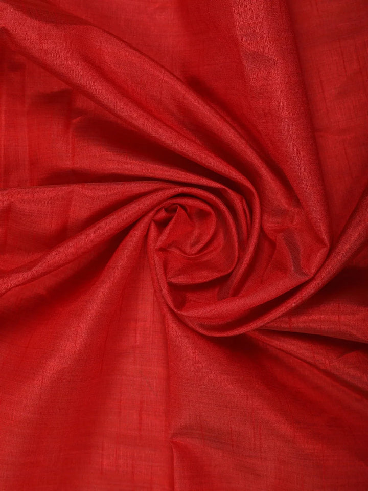 Red Solid Raw Silk Fancy Saree - Diadem