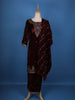 Dark Red Floral Designed Velvet Salwar Suit - Diadem