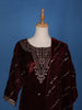 Dark Red Floral Designed Velvet Salwar Suit - Diadem