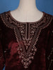 Dark Red Floral Designed Velvet Salwar Suit - Diadem