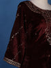 Dark Red Floral Designed Velvet Salwar Suit - Diadem