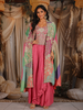 Pastel Pink Floral Thread Embroidered and Stone Embellished Design Synthetic Skirt Top