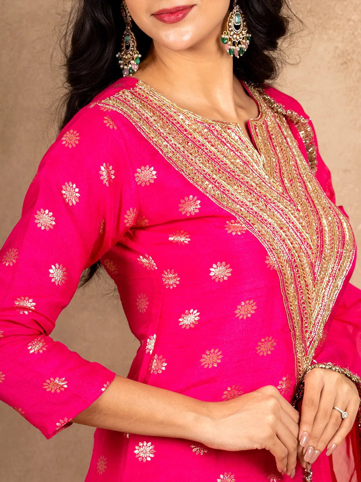 Queen Pink Sequence Embroidered Banarasi Silk Palazzo Salwar Suit - Diadem