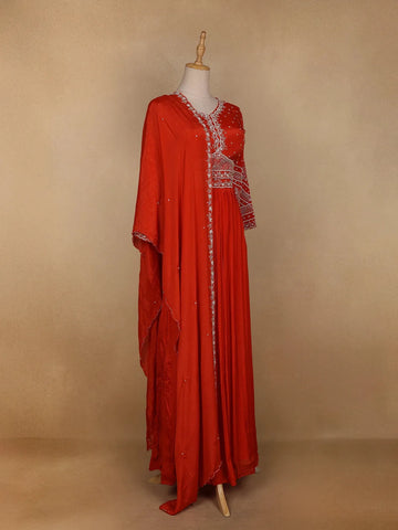 Red Floral Embroidered Crepe Bridesmaids Lehenga - Diadem