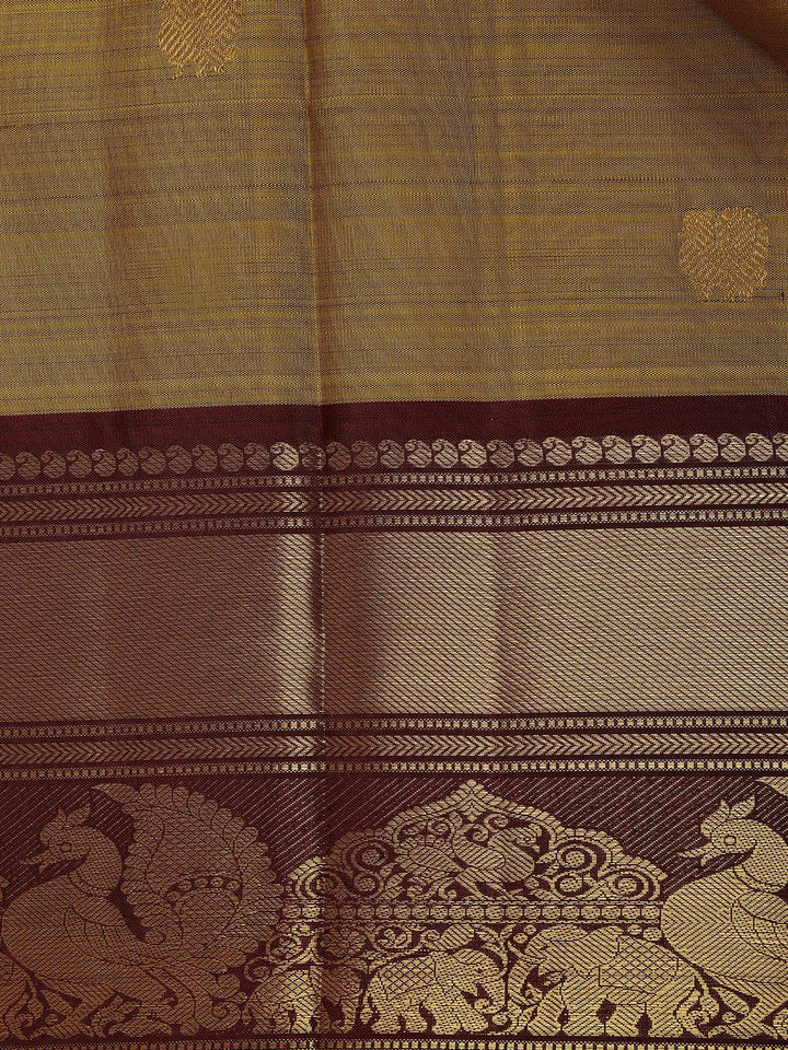 Leaf Green Peacock Woven Pure Kanchipuram Silk Saree - Diadem