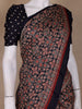 Navy Blue Ajrak Print Mul Mul Cotton Saree - Diadem