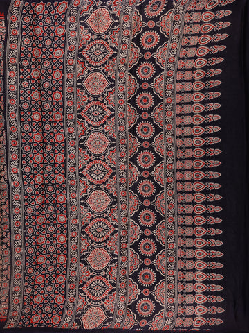 Navy Blue Ajrak Print Mul Mul Cotton Saree - Diadem