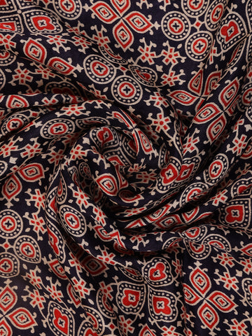 Navy Blue Ajrak Print Mul Mul Cotton Saree - Diadem