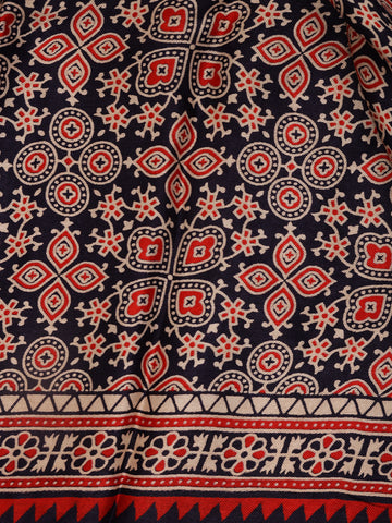 Navy Blue Ajrak Print Mul Mul Cotton Saree - Diadem