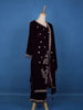 Dark Red Floral Designed Velvet Salwar Suit - Diadem