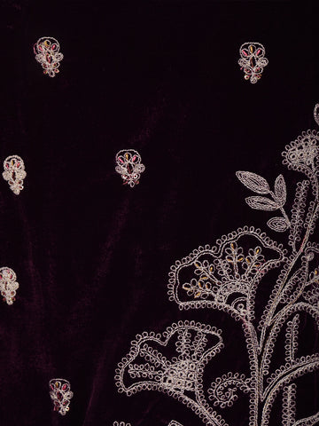 Dark Red Floral Designed Velvet Salwar Suit - Diadem
