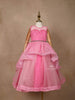 Pink Floral Lace Net Layered Gown - Diadem