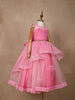 Pink Floral Lace Net Layered Gown - Diadem