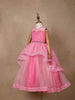 Pink Floral Lace Net Layered Gown - Diadem