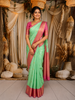Mint Green Leaf Butta Zari Woven Design Pure Kanchipuram Silk Saree with Contrast Varisai Pattu Border