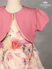 Light Pink with Ivory Organza Gown Adorned with Floral Prints and paired with Overcoat and Purse - Diadem