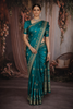 Teal Blue Peacock Butta Zari Woven Design Crepe Silk Fancy Saree