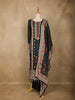 Black Floral Designed Chiffon Straight Cut Salwar Suit