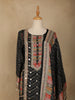 Black Floral Designed Chiffon Straight Cut Salwar Suit
