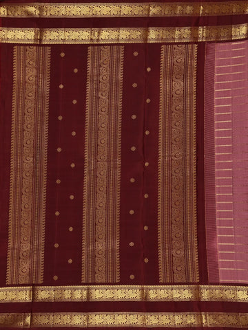 Onion Pink Stripes Woven Pure Kanchipuram Silk Saree - Diadem