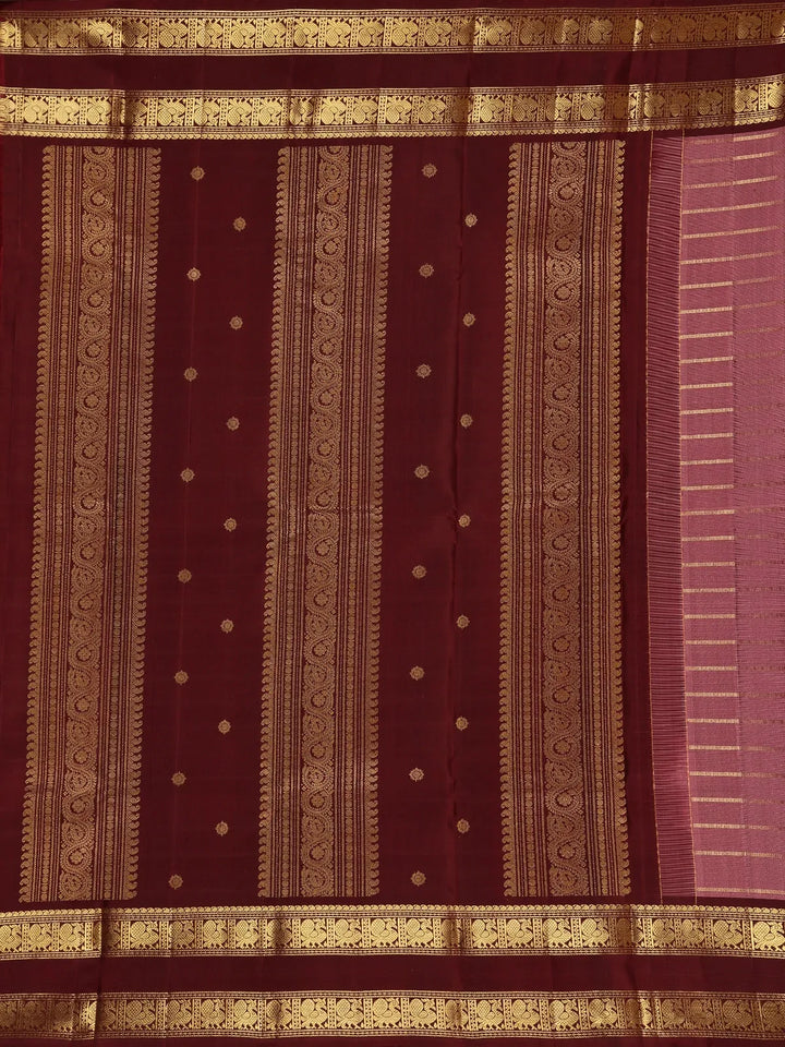 Onion Pink Stripes Woven Pure Kanchipuram Silk Saree - Diadem
