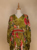 Green Floral Printed Kaftan-style Crepe Gown - Diadem