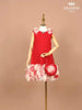 Red Crepe Frock Adorned with 3D Flowers paired with Purse - Diadem