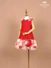 Red Crepe Frock Adorned with 3D Flowers paired with Purse - Diadem