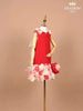 Red Crepe Frock Adorned with 3D Flowers paired with Purse - Diadem