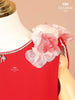 Red Crepe Frock Adorned with 3D Flowers paired with Purse - Diadem