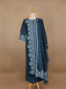Blue Floral Designed Cotton Straight Cut Salwar Suit