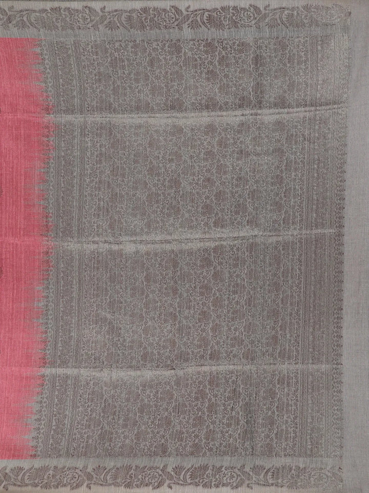 Pink Semi Tussar Silk Floral Designed Saree - Diadem