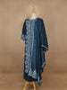 Blue Floral Designed Cotton Straight Cut Salwar Suit