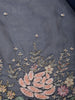 Navy Blue Floral Embroidered Velvet Designer Saree