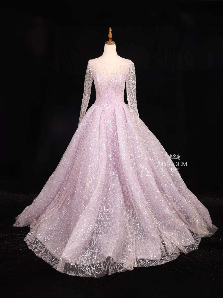 Buy Latest Peach Pink Net Ball Gown Online Glitter work Sequins