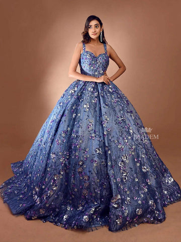 Blue Ball Gown Embellished with Sequins and Crystals - Diadem