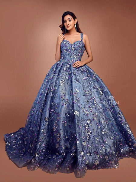 Blue Ball Gown Embellished with Sequins and Crystals - Diadem